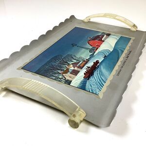 Vintage Mid Century Aluminum Tray Lucite Handles Dale Nichols MCM Farm Scene